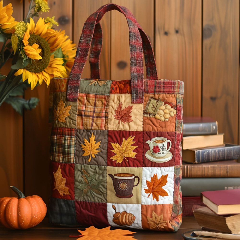 Golden Leaves Quilted Tote Bag - Image 2