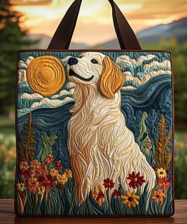 Golden Meadow Sunset Quilted Tote Bag