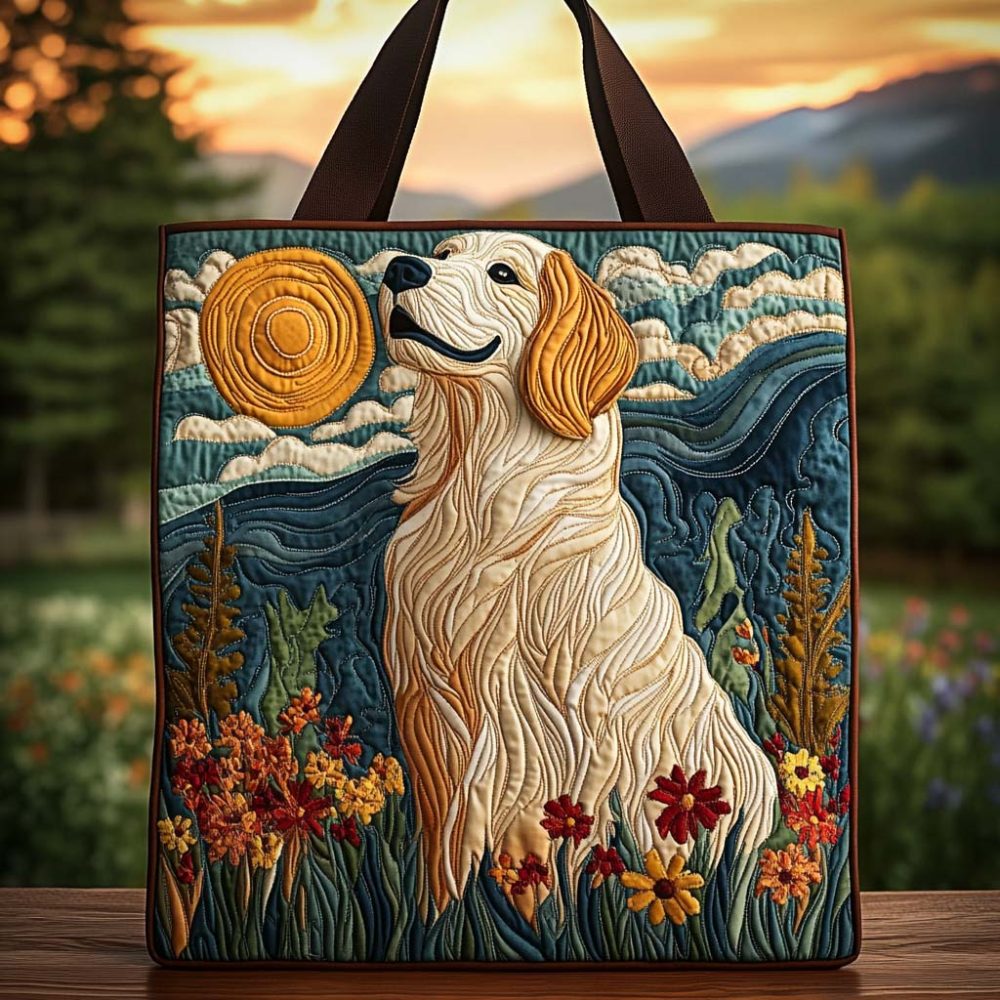 Golden Meadow Sunset Quilted Tote Bag
