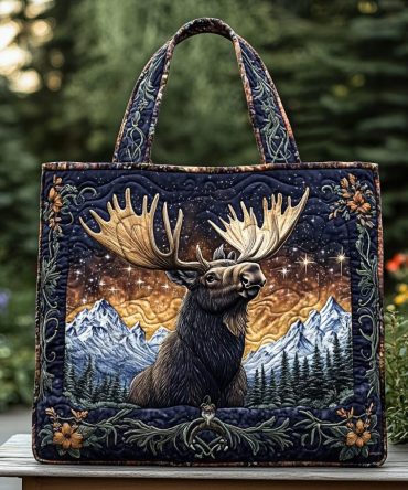 Golden Moose Quilted Tote Bag