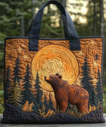 Golden Night Bear Quilted Tote Bag