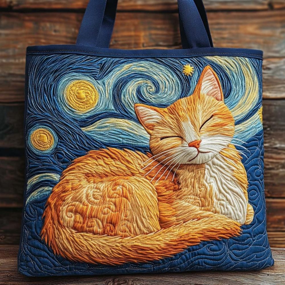 Golden Night Whiskers Quilted Tote Bag