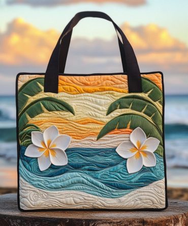 Golden Plumeria Quilted Tote Bag