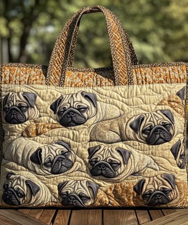 Golden Pug Quilted Tote Bag