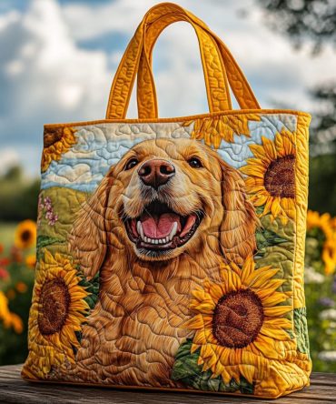 Golden Retriever Delight Quilted Tote Bag