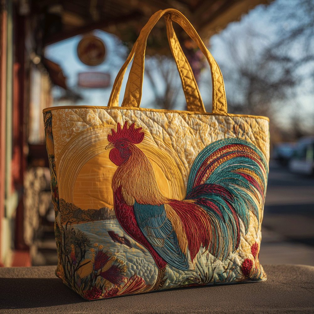 Golden Rooster Quilted Tote Bag