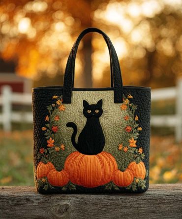 Golden Shadow Cat Quilted Tote Bag