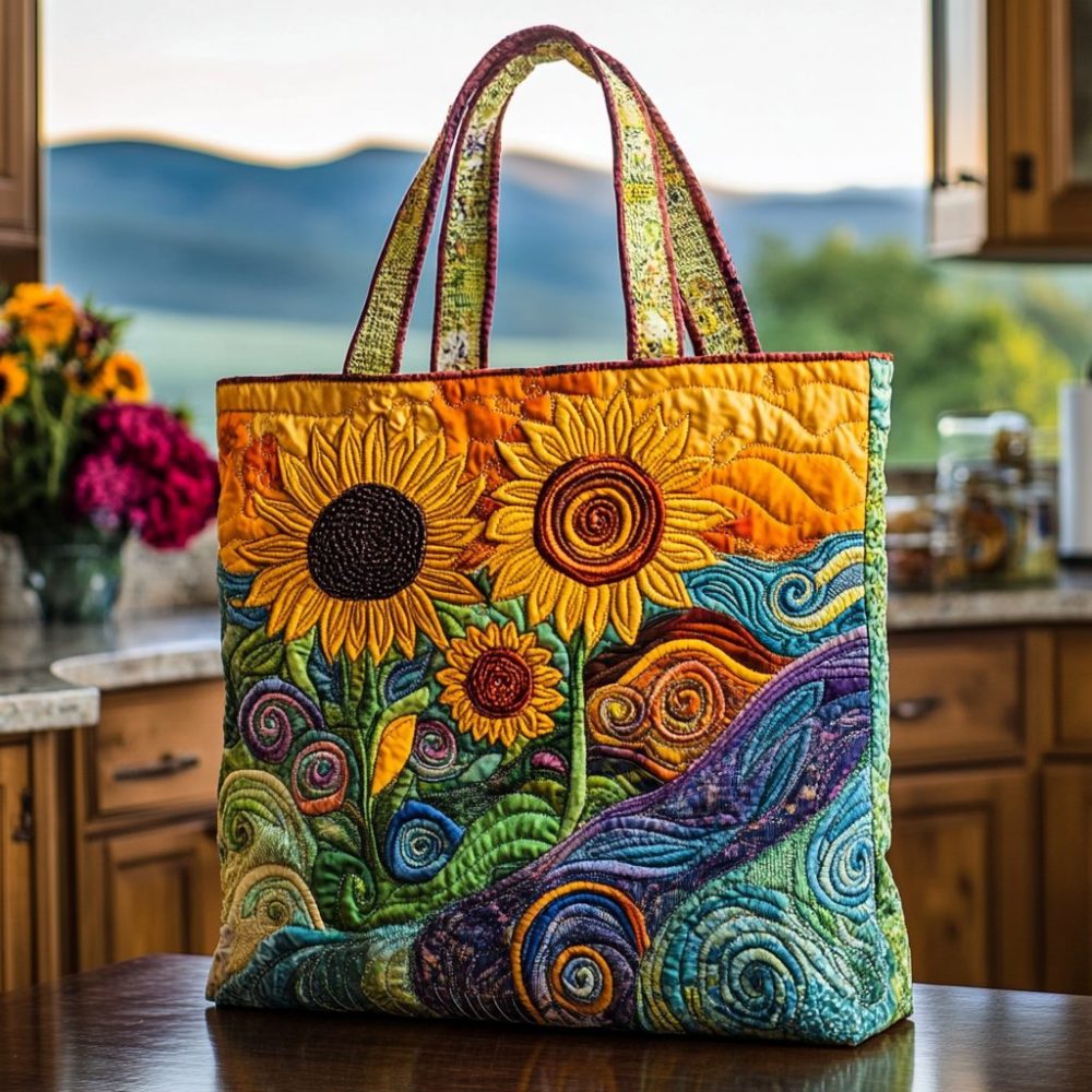 Golden Spiral Quilted Tote Bag