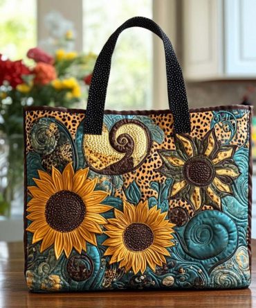 Golden Sunflower Lane Quilted Tote Bag