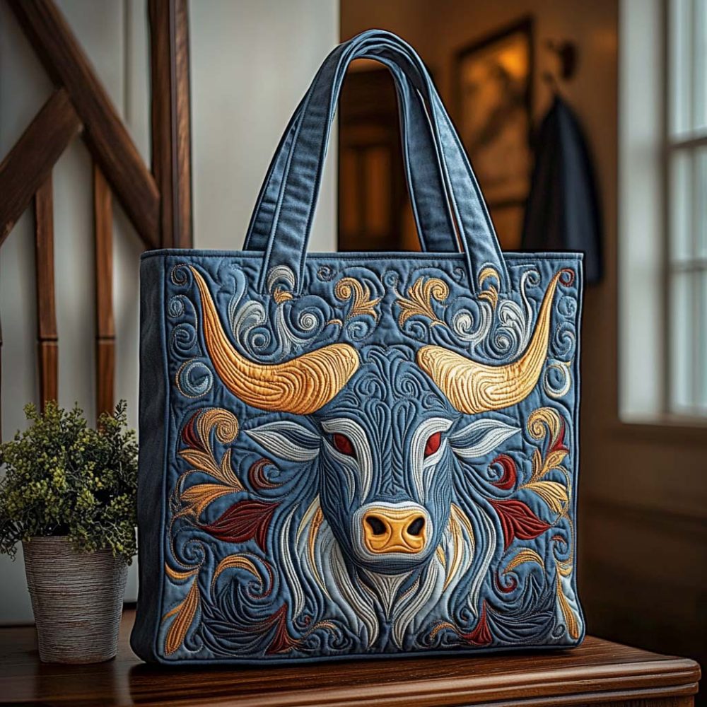Golden Taurus Quilted Tote Bag