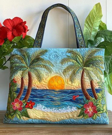 Golden Tropic Quilted Tote Bag