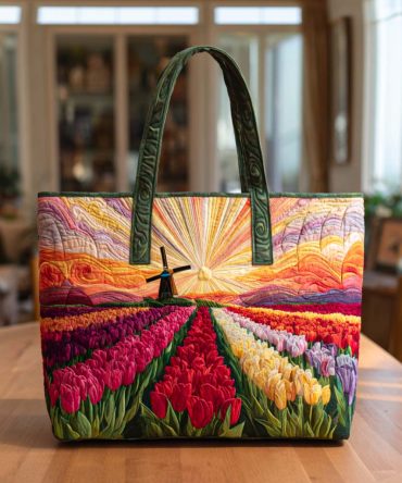 Golden Tulip Glow Quilted Tote Bag