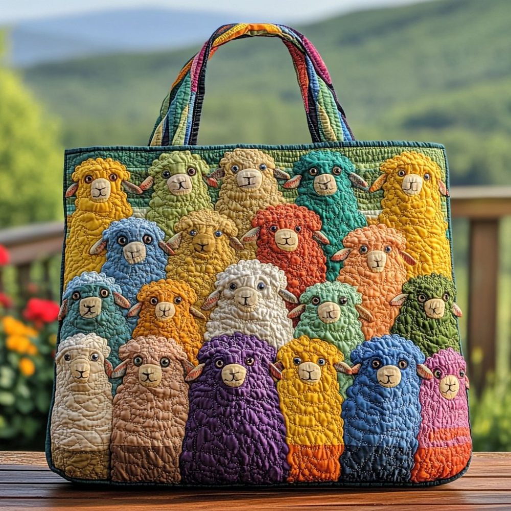 Green Sheep Quilted Tote Bag