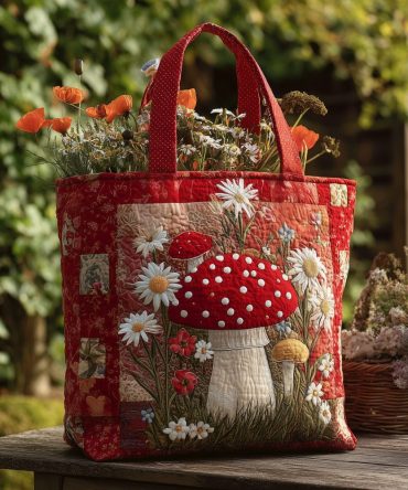 Groovy Mushroom Magic Quilted Tote Bag