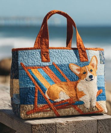 Happy-Go-Corgi Quilted Tote Bag