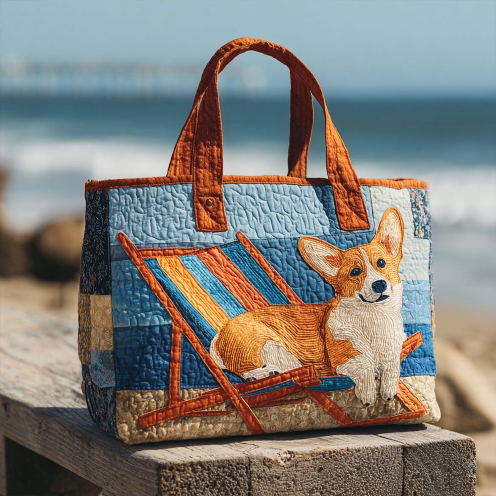 Happy-Go-Corgi Quilted Tote Bag