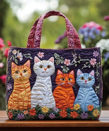 Happy Cat Quilted Tote Bag