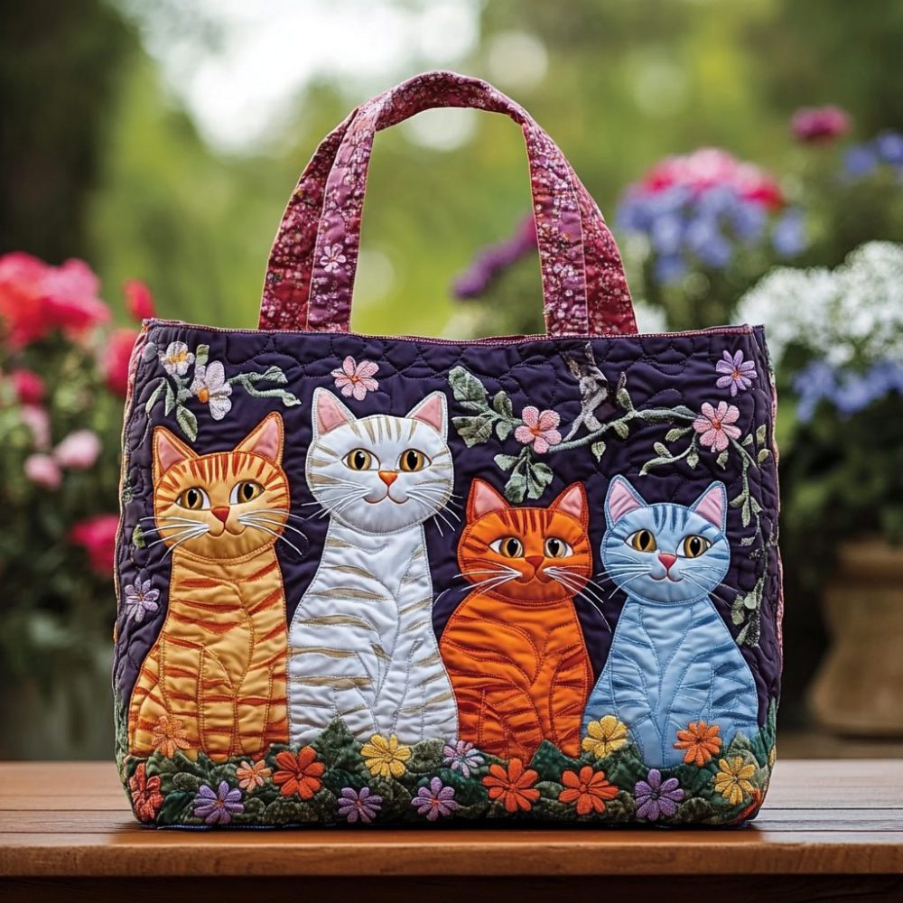 Happy Cat Quilted Tote Bag