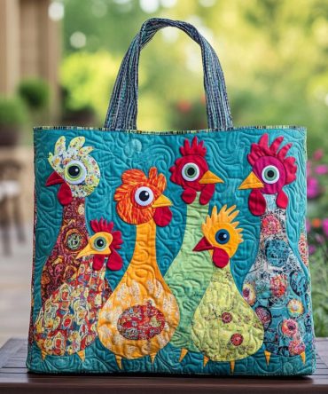Happy Chicken Quilted Tote Bag