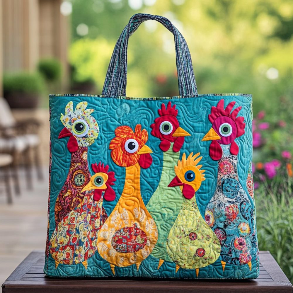 Happy Chicken Quilted Tote Bag