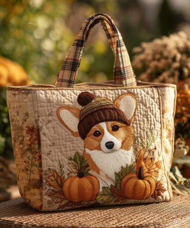 Happy Corgi Quilted Tote Bag