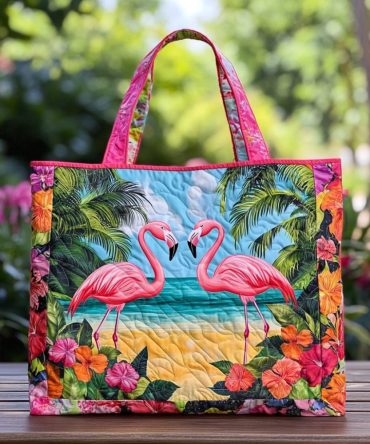Happy Flamingo Quilted Tote Bag