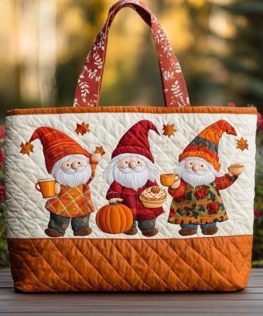 Happy Gnome Quilted Tote Bag