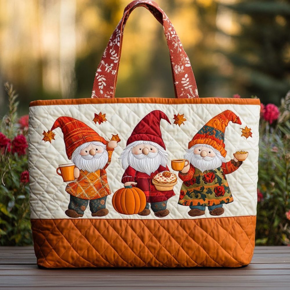 Happy Gnome Quilted Tote Bag