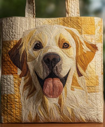 Happy Golden Retriever Quilted Tote Bag