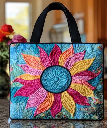 Happy Sunflower Heart Quilted Tote Bag