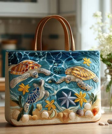 Happy Turtle Stroll Quilted Tote Bag