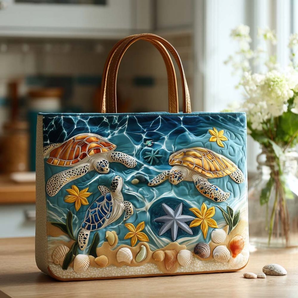 Happy Turtle Stroll Quilted Tote Bag