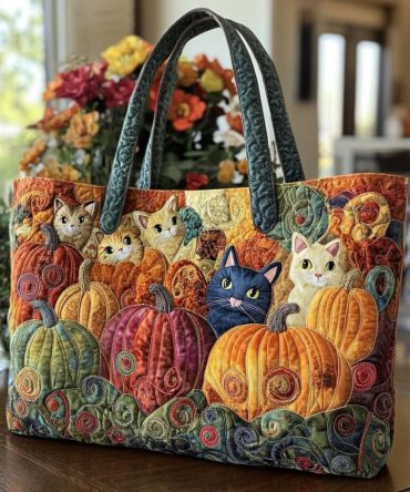 Harvest Cat Joy Quilted Tote Bag