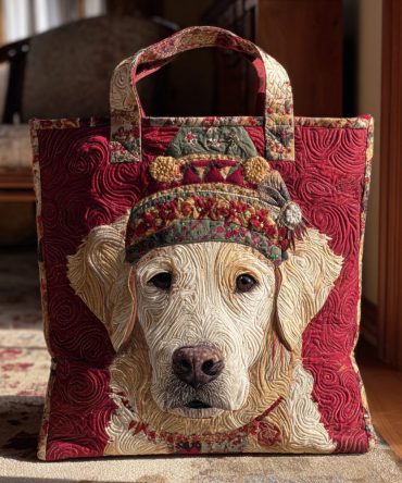 Hat Golden Retriever Quilted Tote Bag