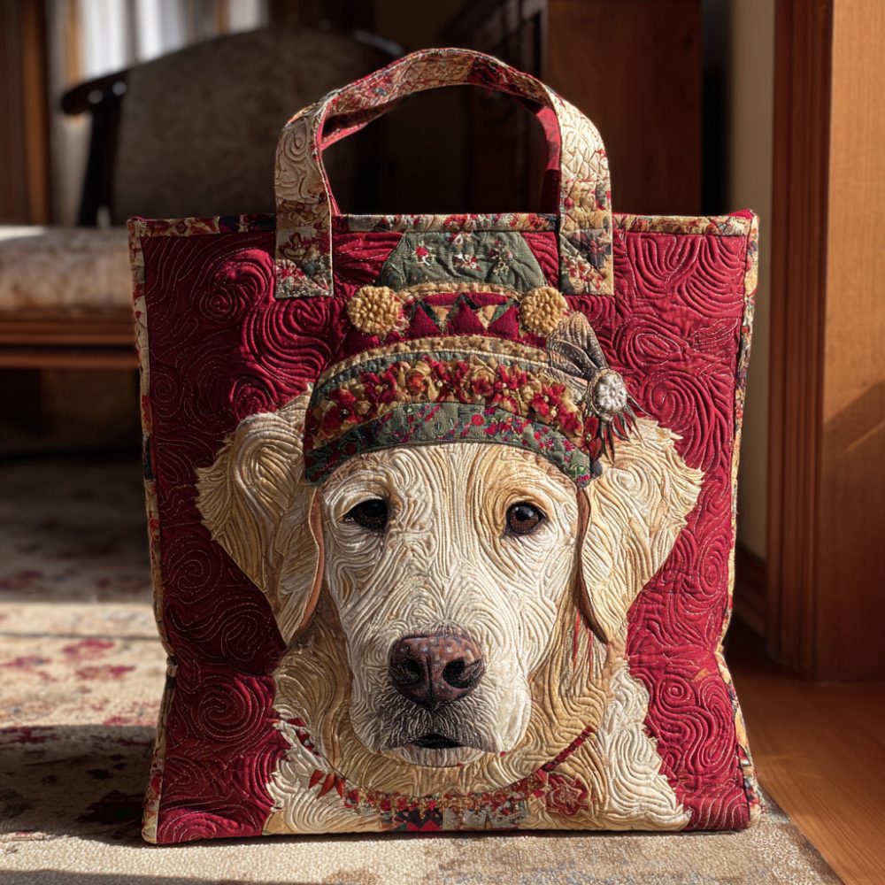 Hat Golden Retriever Quilted Tote Bag