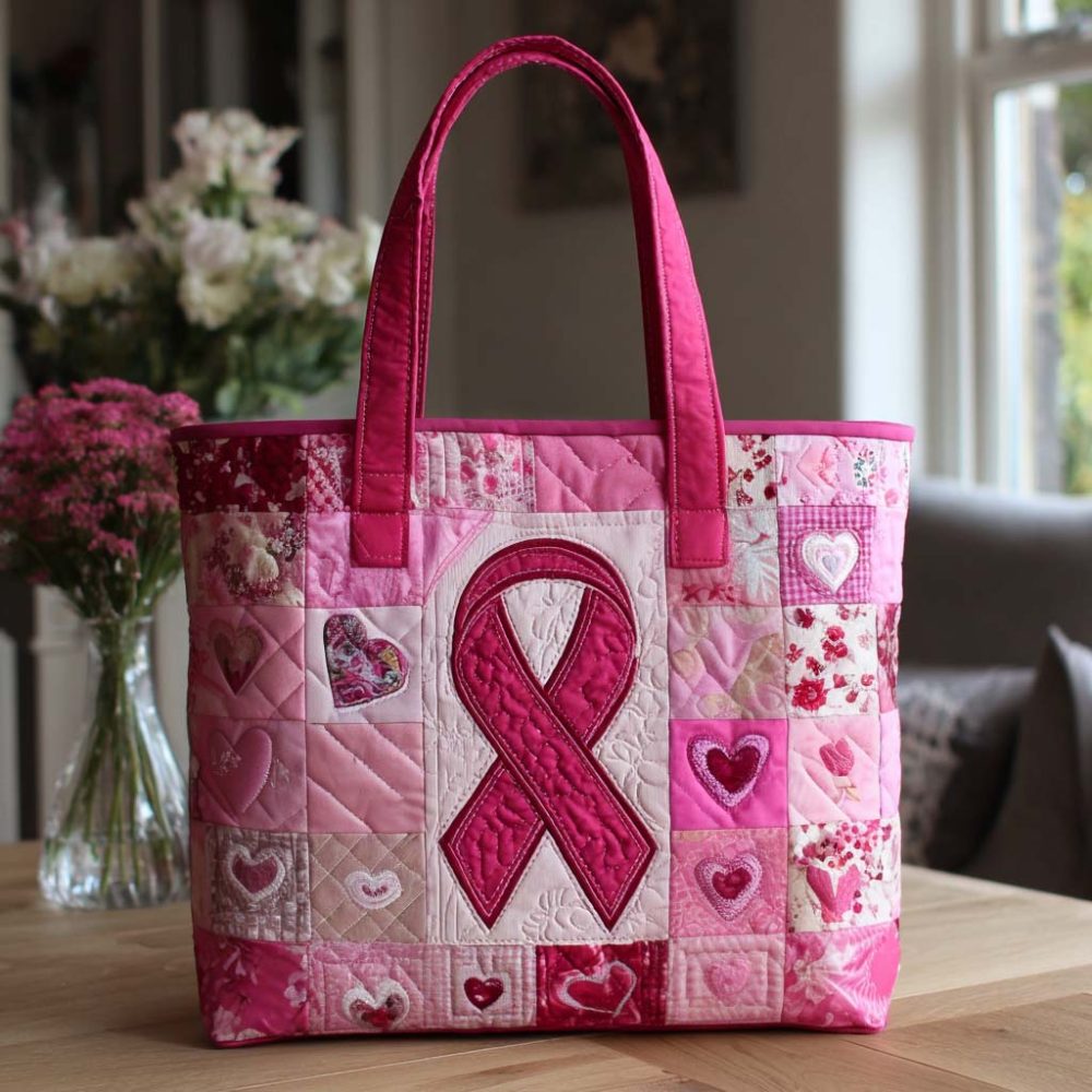 Pink Ribbon Quilted Tote Bag - Image 3