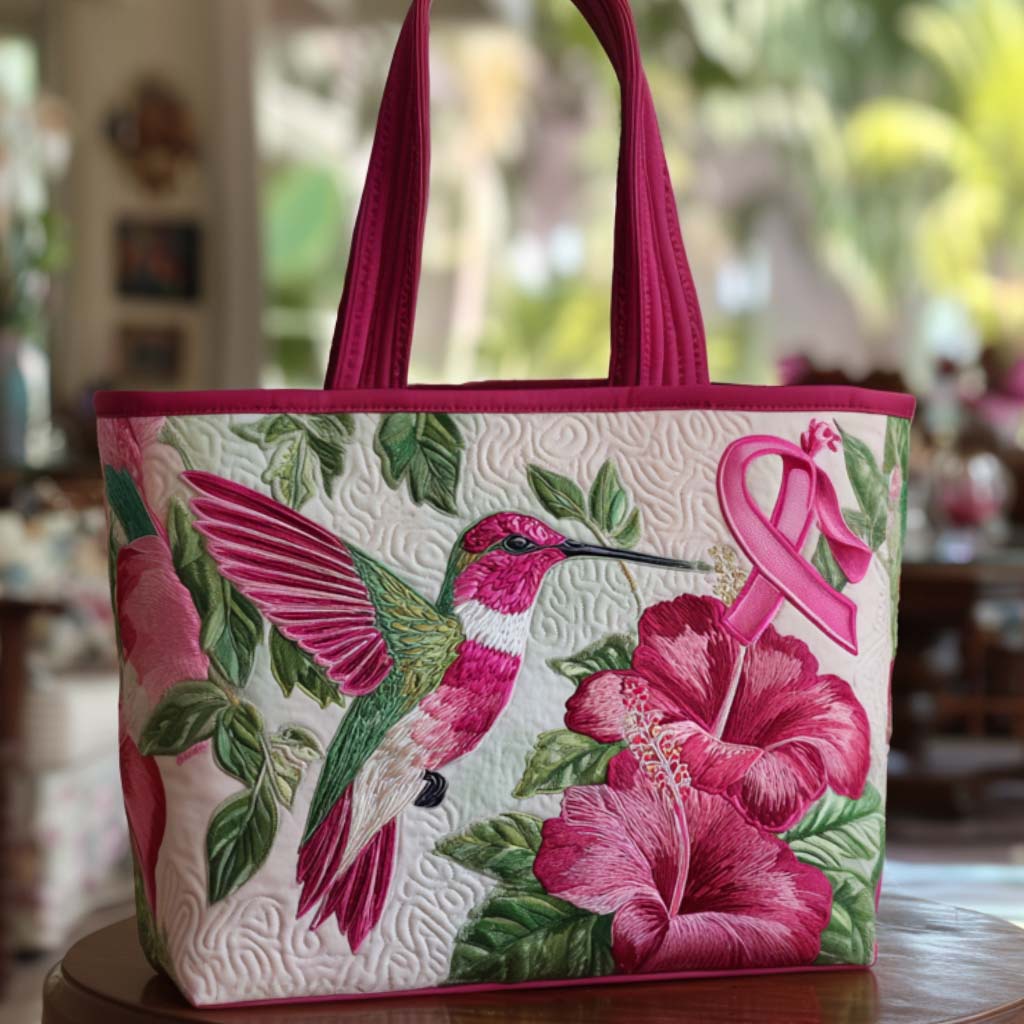 Pink Ribbon Quilted Tote Bag - Image 2