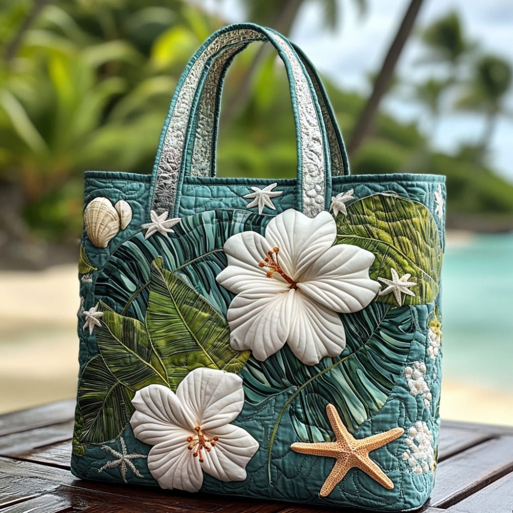 Hibiscus Kiss Quilted Tote Bag