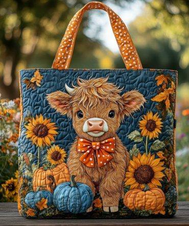 Highland Cow Delight Quilted Tote Bag