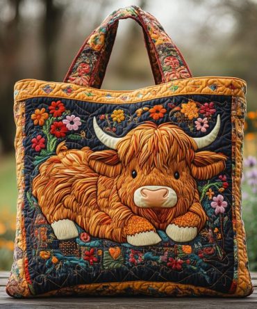 Highland Cow Haven Quilted Tote Bag