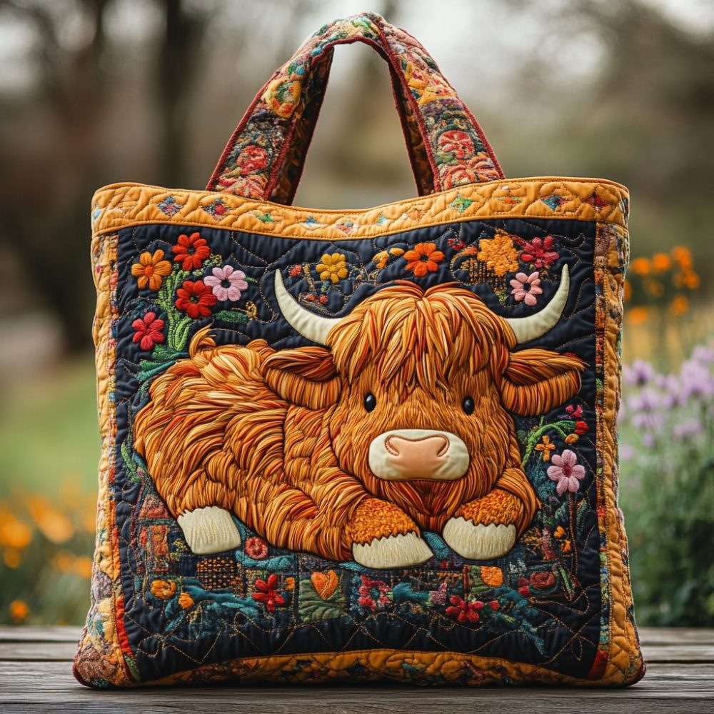 Highland Cow Haven Quilted Tote Bag