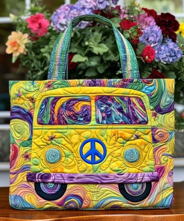 Hippie Heart Quilted Tote Bag
