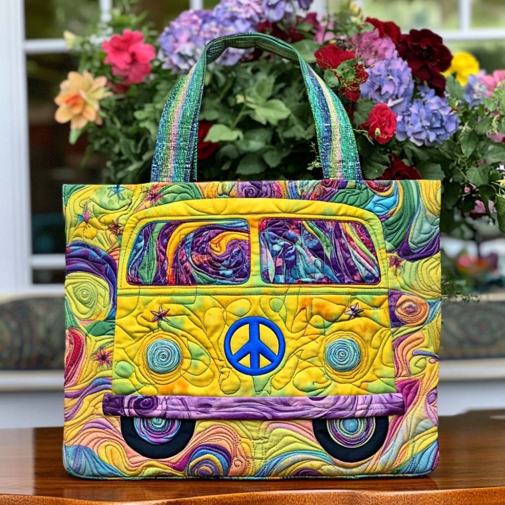 Hippie Heart Quilted Tote Bag