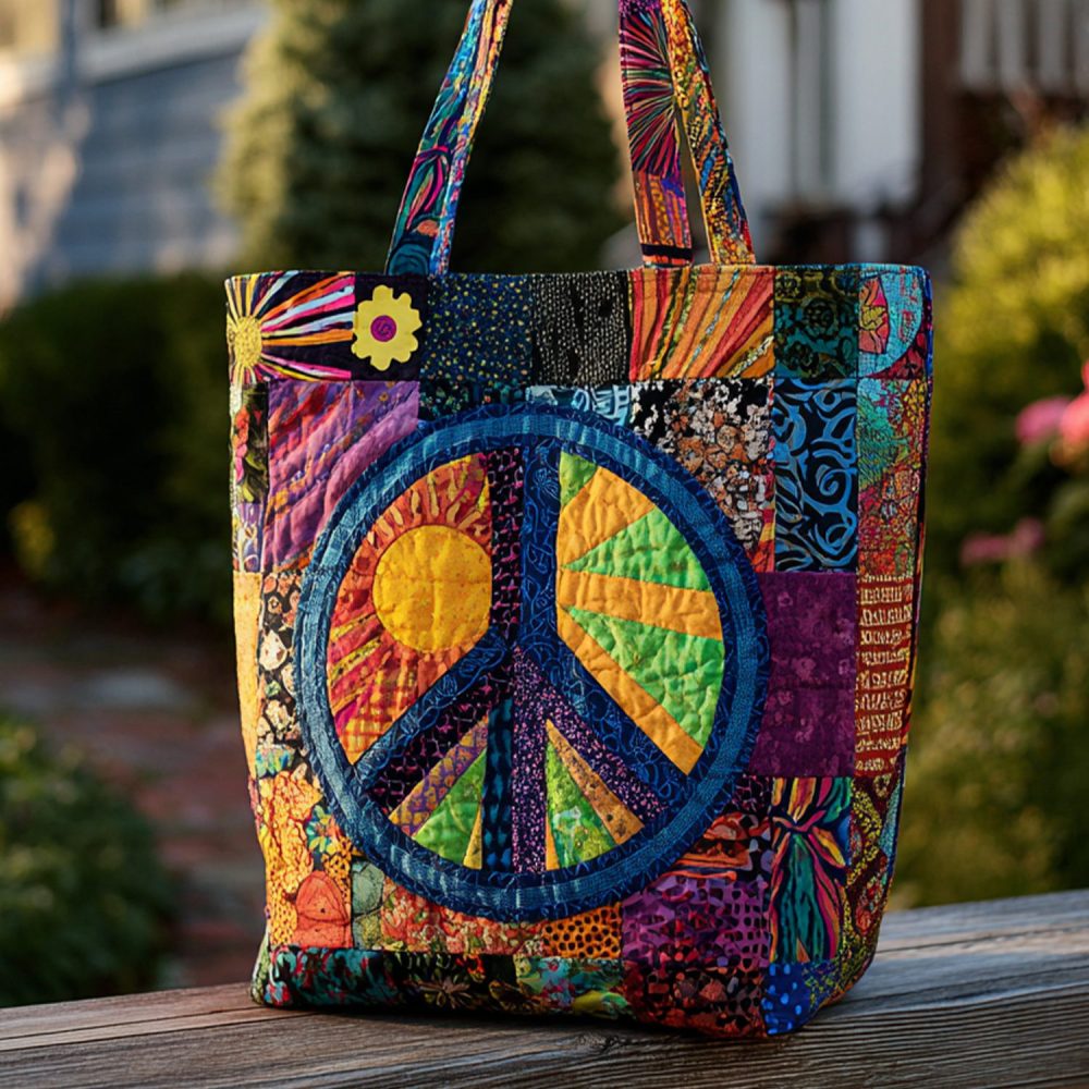 Hippie Heart Quilted Tote Bag