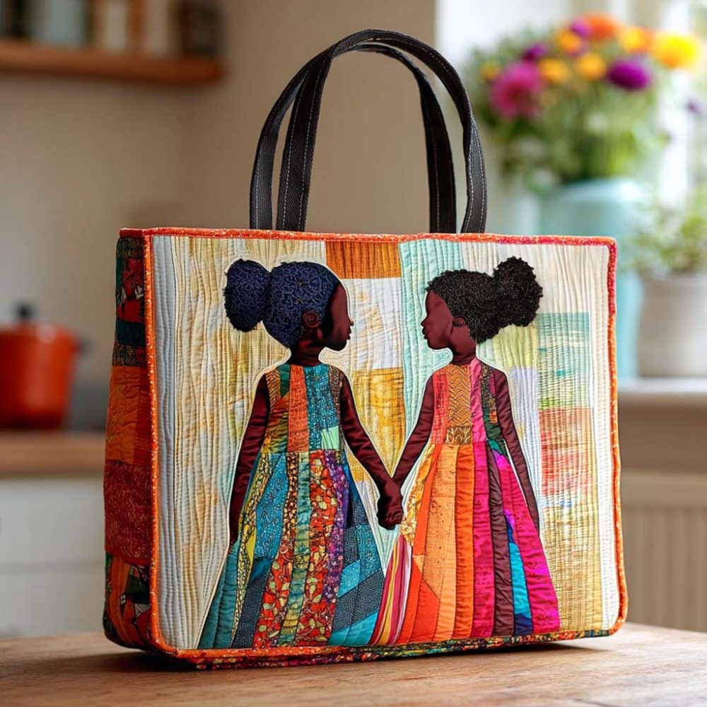 Holding Hands Quilted Tote Bag