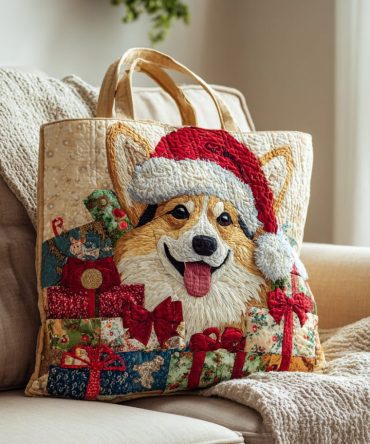 Holiday Corgi Quilted Tote Bag