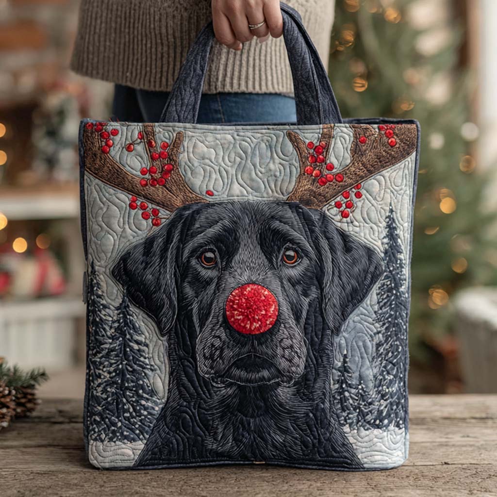 Holiday Reindeer Lab Quilted Tote Bag