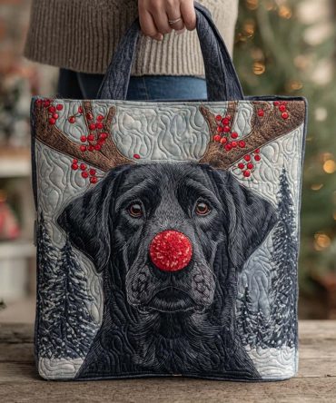 Holiday Reindeer Dog Quilted Tote Bag