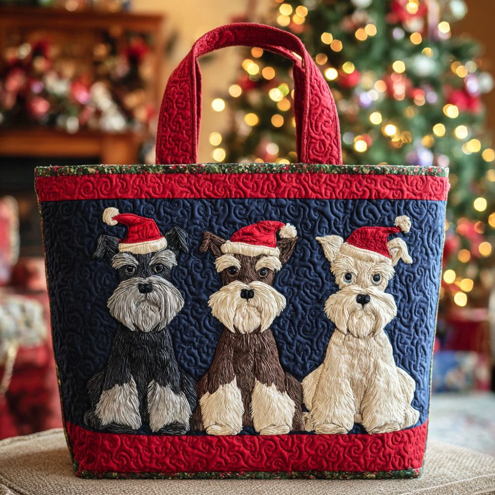 Holiday Schnauzer Quilted Tote Bag