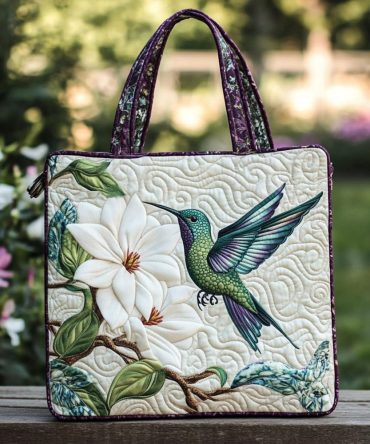 Humming Blossom Quilted Tote Bag
